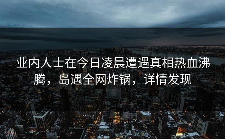业内人士在今日凌晨遭遇真相热血沸腾，岛遇全网炸锅，详情发现