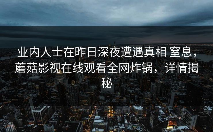 业内人士在昨日深夜遭遇真相 窒息，蘑菇影视在线观看全网炸锅，详情揭秘